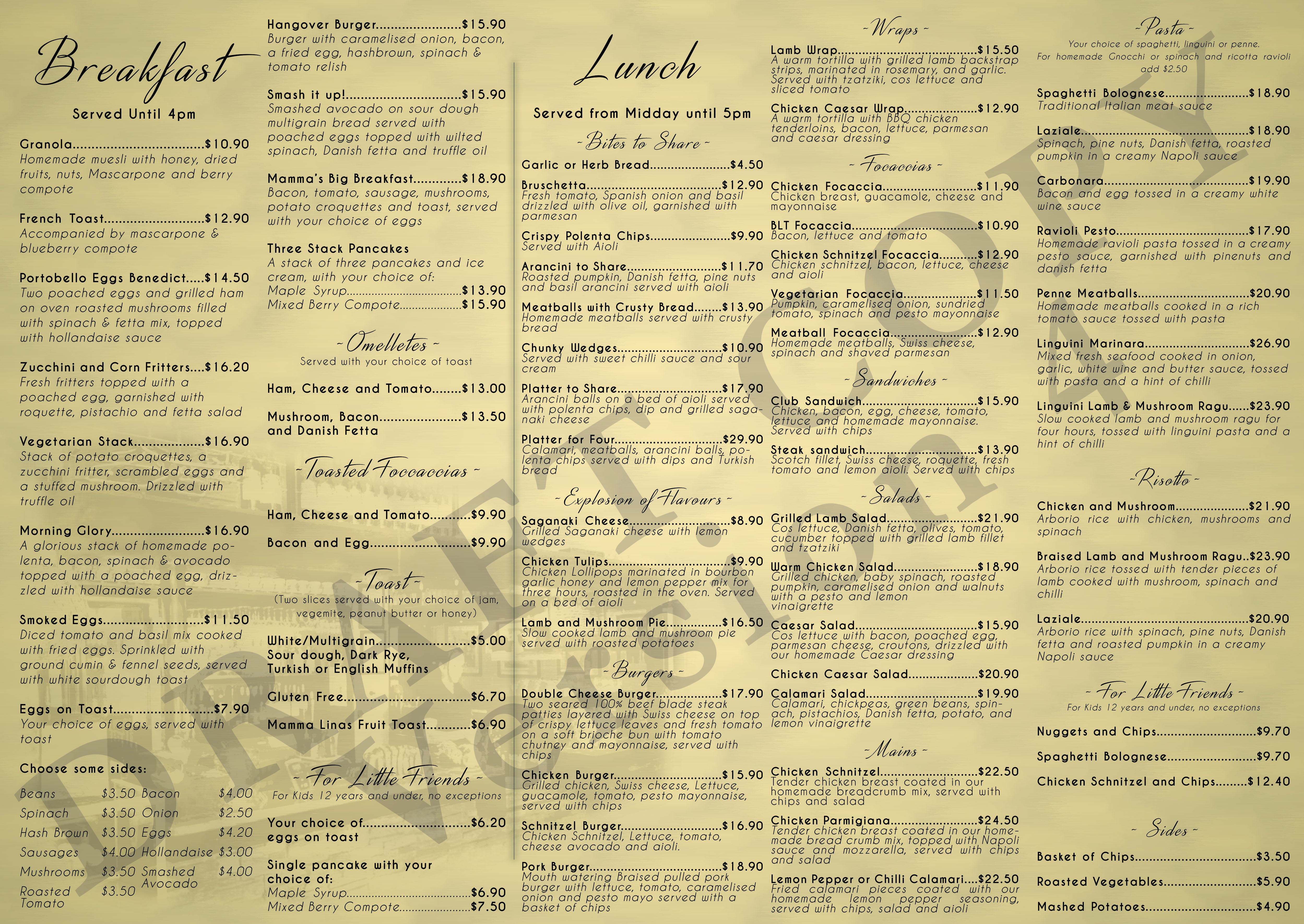 自营的现代澳大利亚和意大利餐厅出售